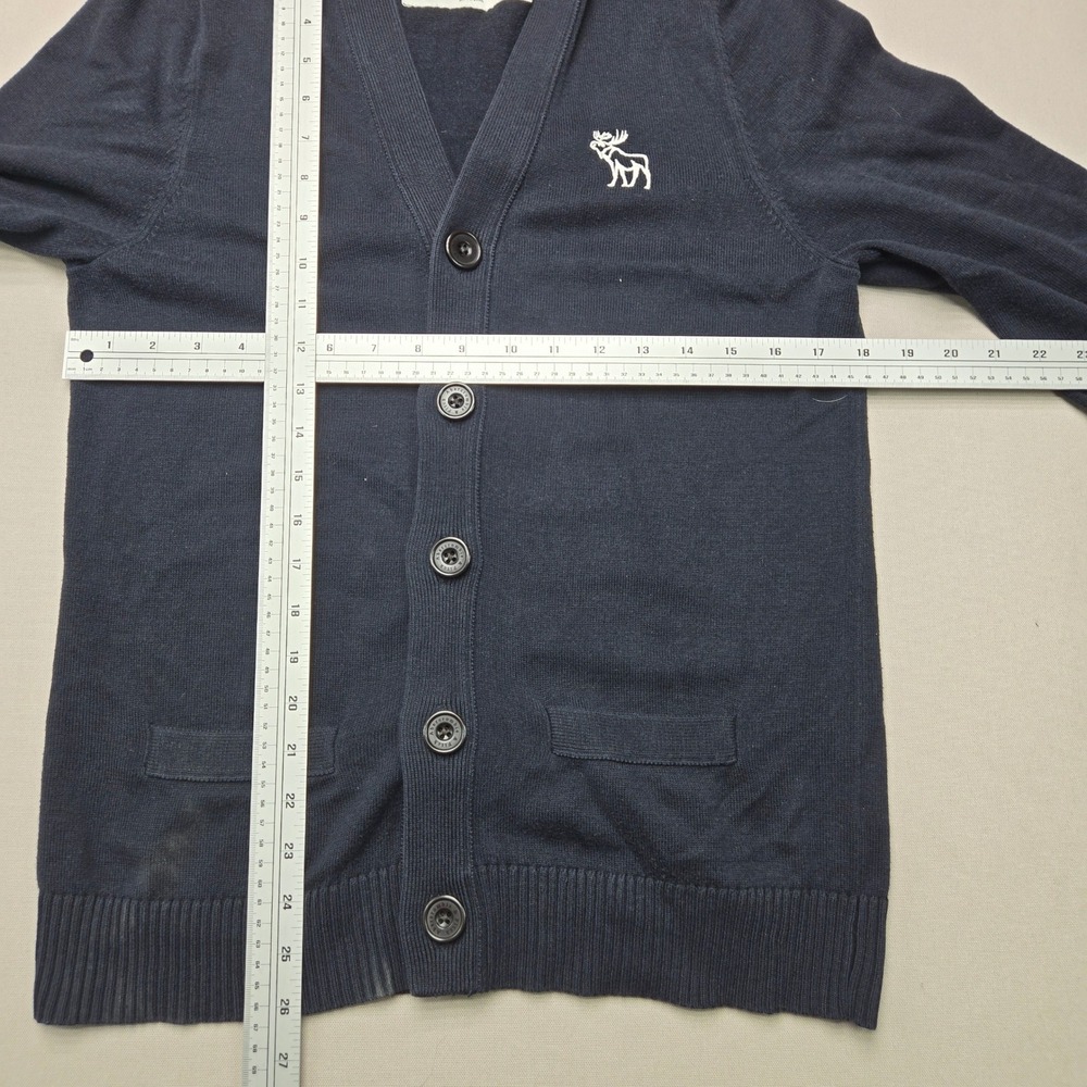 Abercrombie & Fitch Cardigan Sweater Moose Logo Navy Blue Mens L Cotton Knit - Picture 7 of 7